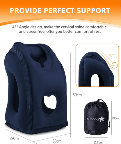 Travel Pillow, Inflatable Neck Pillow Used for Airplanes/Cars/Buses/Trains/Office Napping with Eye Mask/Earplugs (Blue)