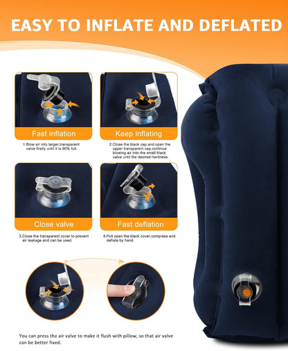Travel Pillow, Inflatable Neck Pillow Used for Airplanes/Cars/Buses/Trains/Office Napping with Eye Mask/Earplugs (Blue)