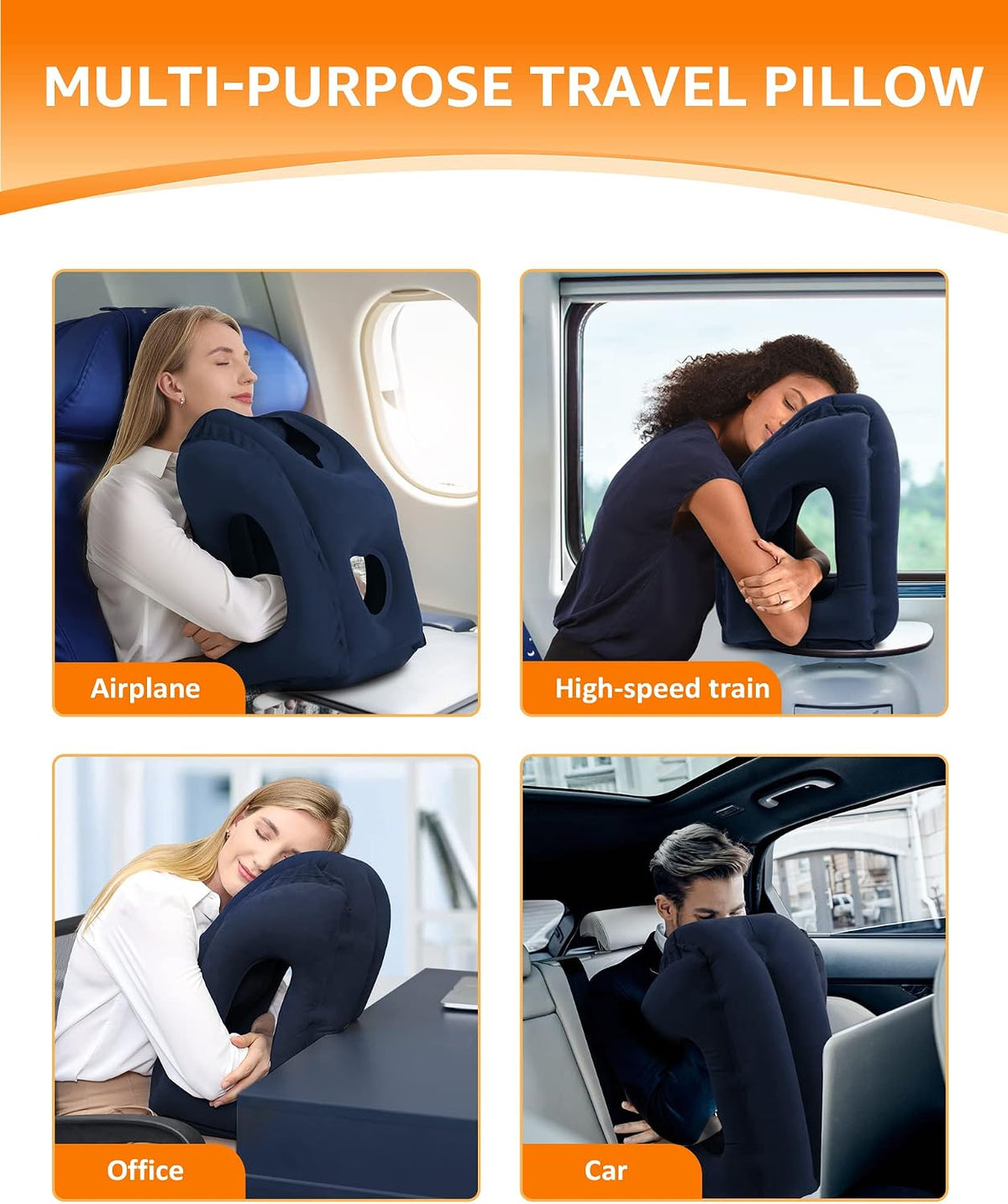 Travel Pillow, Inflatable Neck Pillow Used for Airplanes/Cars/Buses/Trains/Office Napping with Eye Mask/Earplugs (Blue)