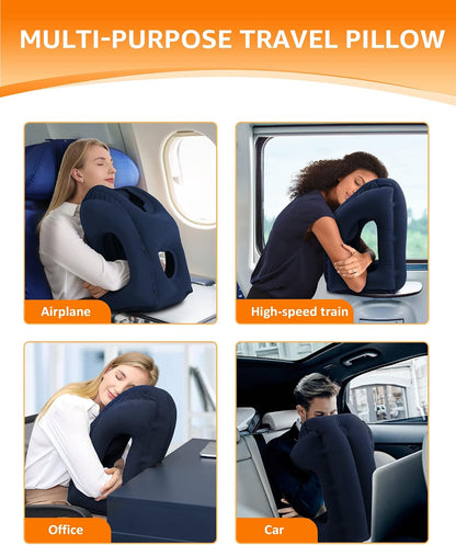 Travel Pillow, Inflatable Neck Pillow Used for Airplanes/Cars/Buses/Trains/Office Napping with Eye Mask/Earplugs (Blue)
