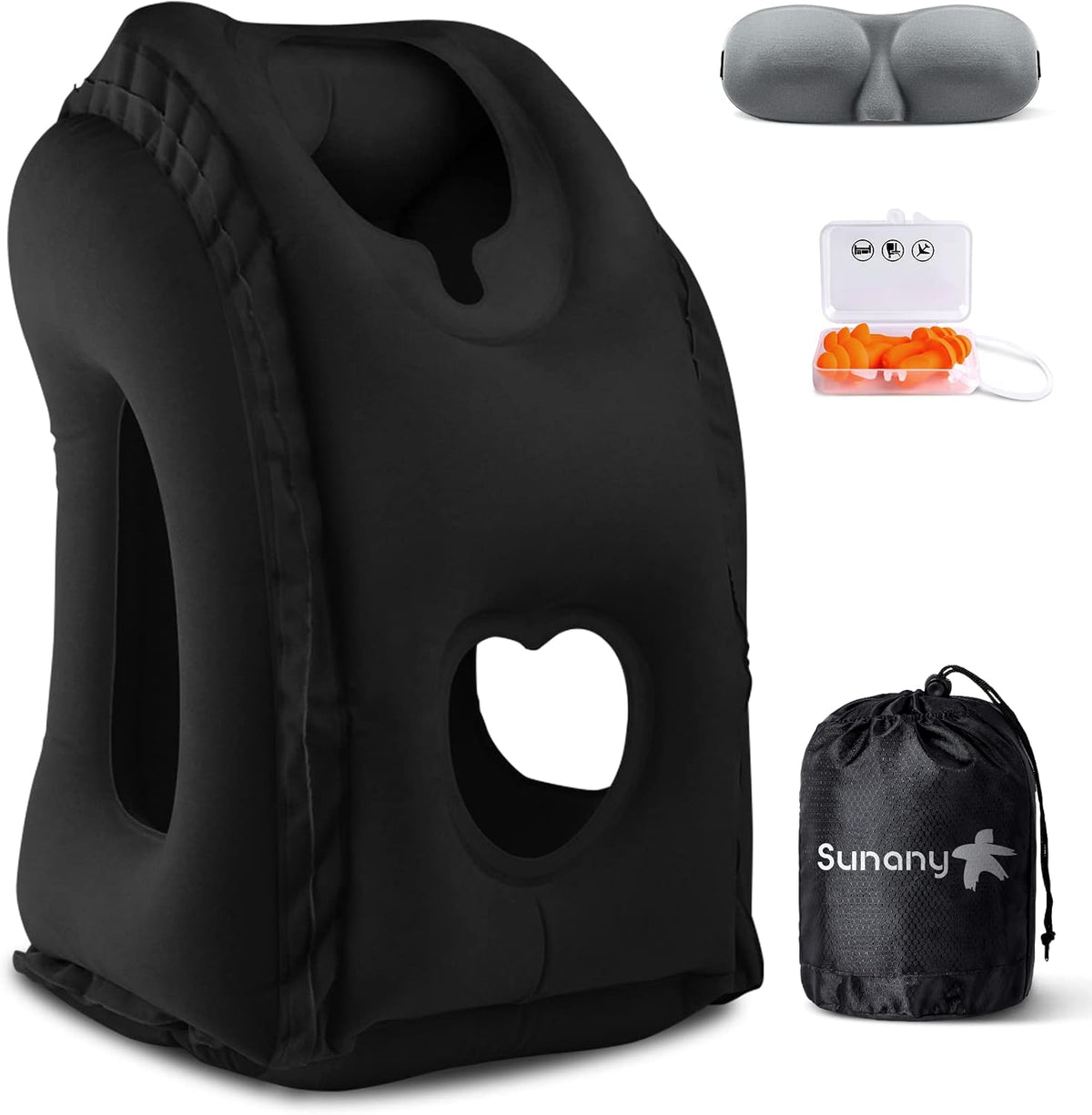 Travel Pillow, Inflatable Neck Pillow Used for Airplanes/Cars/Buses/Trains/Office Napping with Eye Mask/Earplugs (Blue)