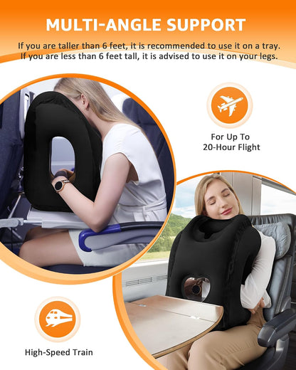Travel Pillow, Inflatable Neck Pillow Used for Airplanes/Cars/Buses/Trains/Office Napping with Eye Mask/Earplugs (Blue)