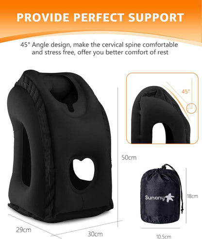 Travel Pillow, Inflatable Neck Pillow Used for Airplanes/Cars/Buses/Trains/Office Napping with Eye Mask/Earplugs (Blue)