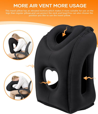 Travel Pillow, Inflatable Neck Pillow Used for Airplanes/Cars/Buses/Trains/Office Napping with Eye Mask/Earplugs (Blue)