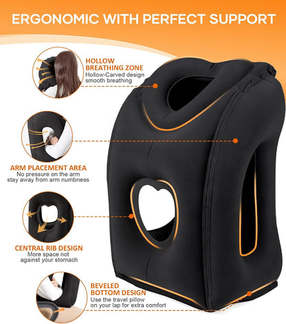 Travel Pillow, Inflatable Neck Pillow Used for Airplanes/Cars/Buses/Trains/Office Napping with Eye Mask/Earplugs (Blue)