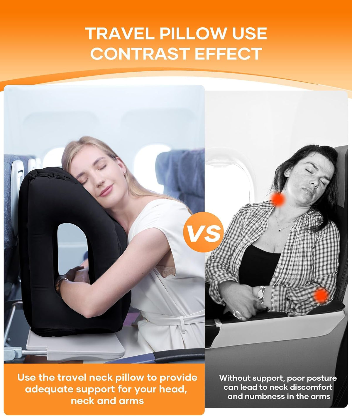 Travel Pillow, Inflatable Neck Pillow Used for Airplanes/Cars/Buses/Trains/Office Napping with Eye Mask/Earplugs (Blue)