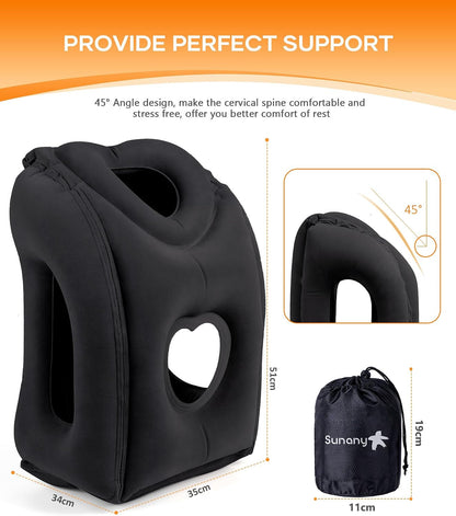 Travel Pillow, Inflatable Neck Pillow Used for Airplanes/Cars/Buses/Trains/Office Napping with Eye Mask/Earplugs (Blue)