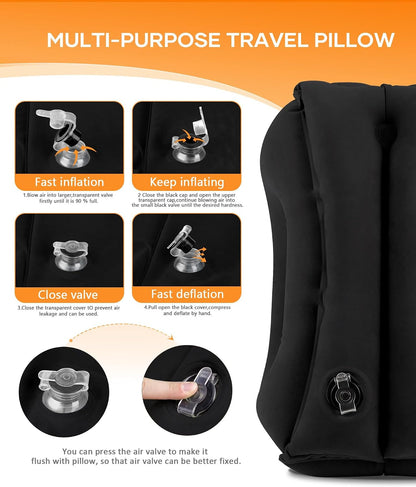 Travel Pillow, Inflatable Neck Pillow Used for Airplanes/Cars/Buses/Trains/Office Napping with Eye Mask/Earplugs (Blue)