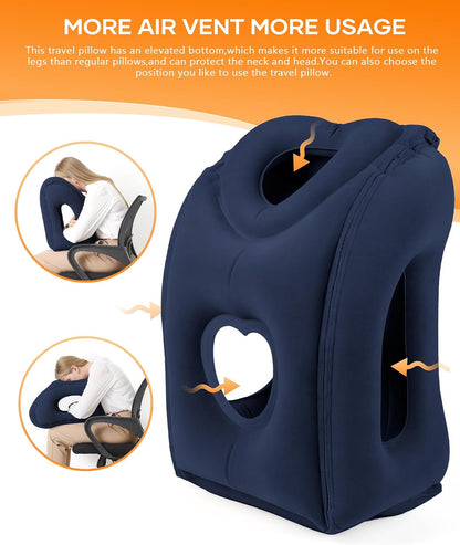 Travel Pillow, Inflatable Neck Pillow Used for Airplanes/Cars/Buses/Trains/Office Napping with Eye Mask/Earplugs (Blue)