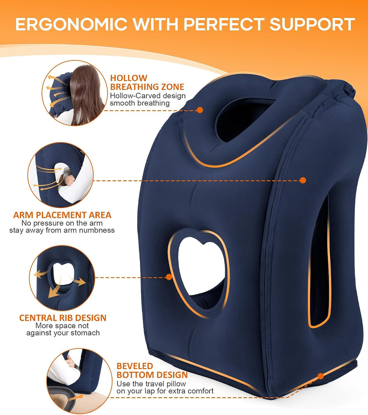 Travel Pillow, Inflatable Neck Pillow Used for Airplanes/Cars/Buses/Trains/Office Napping with Eye Mask/Earplugs (Blue)