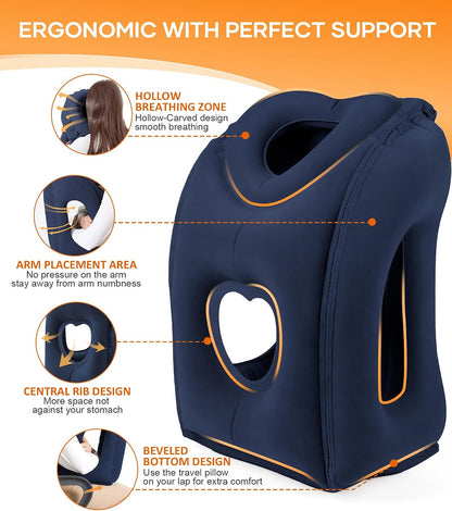 Travel Pillow, Inflatable Neck Pillow Used for Airplanes/Cars/Buses/Trains/Office Napping with Eye Mask/Earplugs (Blue)