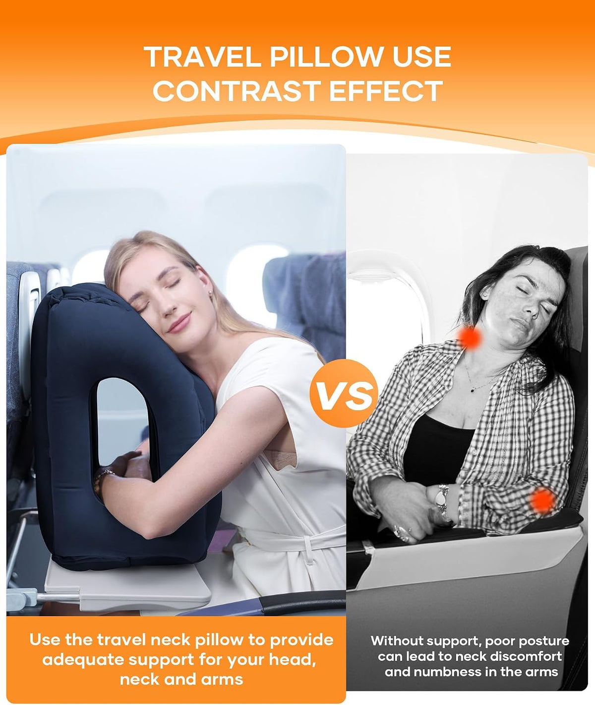 Travel Pillow, Inflatable Neck Pillow Used for Airplanes/Cars/Buses/Trains/Office Napping with Eye Mask/Earplugs (Blue)