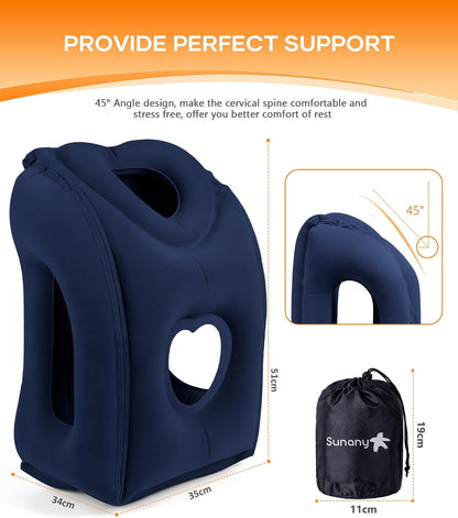 Travel Pillow, Inflatable Neck Pillow Used for Airplanes/Cars/Buses/Trains/Office Napping with Eye Mask/Earplugs (Blue)