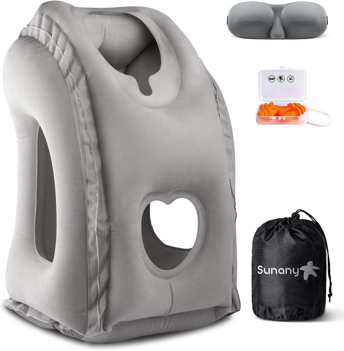 Travel Pillow, Inflatable Neck Pillow Used for Airplanes/Cars/Buses/Trains/Office Napping with Eye Mask/Earplugs (Blue)