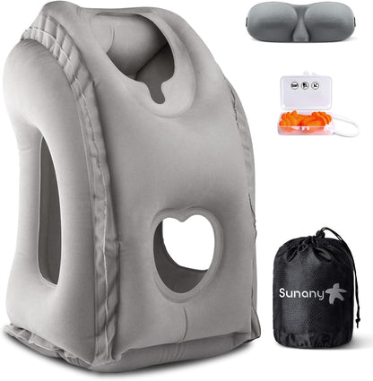 Travel Pillow, Inflatable Neck Pillow Used for Airplanes/Cars/Buses/Trains/Office Napping with Eye Mask/Earplugs (Blue)