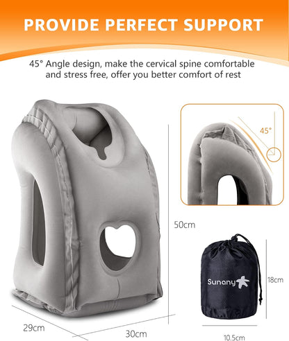 Travel Pillow, Inflatable Neck Pillow Used for Airplanes/Cars/Buses/Trains/Office Napping with Eye Mask/Earplugs (Blue)
