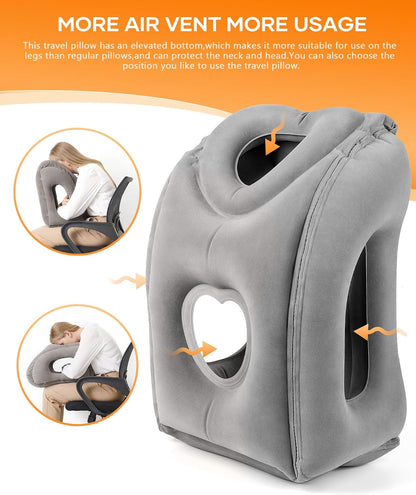 Travel Pillow, Inflatable Neck Pillow Used for Airplanes/Cars/Buses/Trains/Office Napping with Eye Mask/Earplugs (Blue)