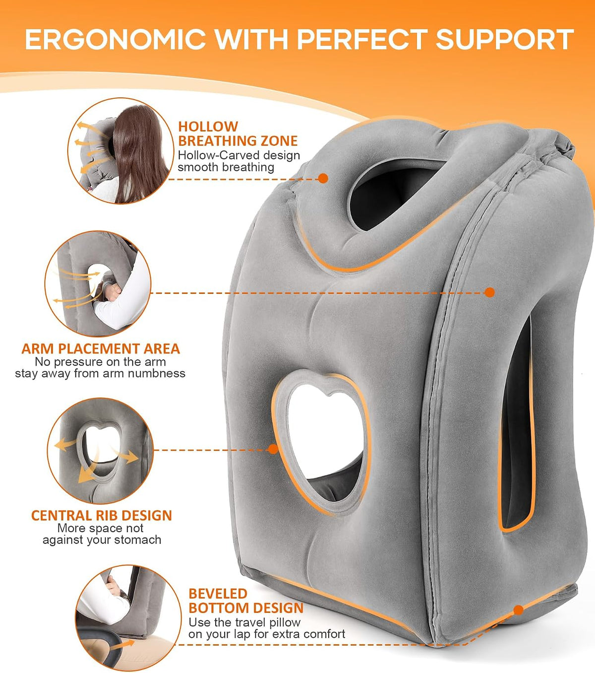 Travel Pillow, Inflatable Neck Pillow Used for Airplanes/Cars/Buses/Trains/Office Napping with Eye Mask/Earplugs (Blue)