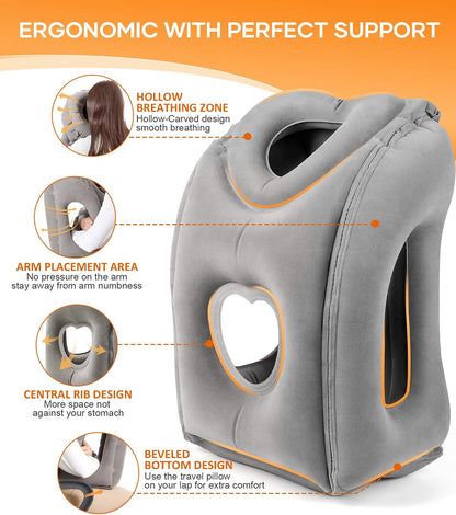 Travel Pillow, Inflatable Neck Pillow Used for Airplanes/Cars/Buses/Trains/Office Napping with Eye Mask/Earplugs (Blue)