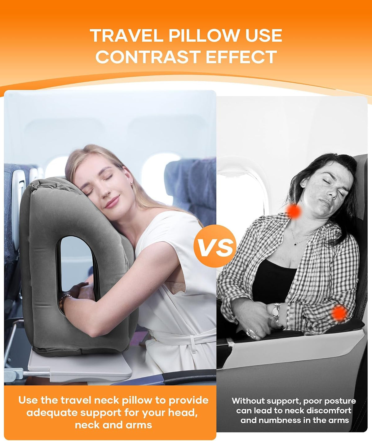 Travel Pillow, Inflatable Neck Pillow Used for Airplanes/Cars/Buses/Trains/Office Napping with Eye Mask/Earplugs (Blue)
