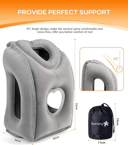 Travel Pillow, Inflatable Neck Pillow Used for Airplanes/Cars/Buses/Trains/Office Napping with Eye Mask/Earplugs (Blue)