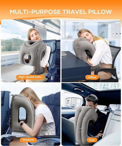 Travel Pillow, Inflatable Neck Pillow Used for Airplanes/Cars/Buses/Trains/Office Napping with Eye Mask/Earplugs (Blue)
