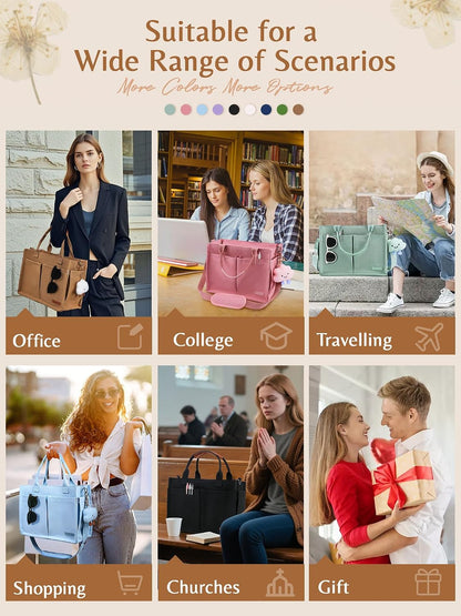 Canvas Tote Bag for Women with Zipper, Work Laptop Purse with Compartments & Luggage Sleeve, Adjustable Strap