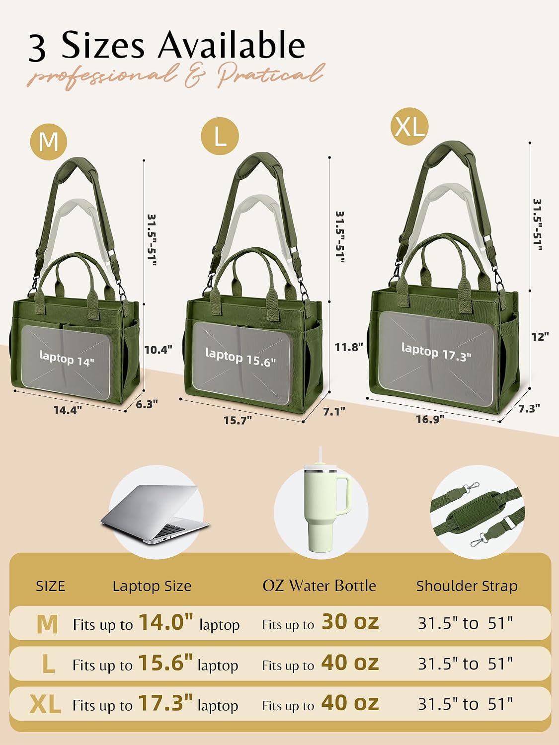 Canvas Tote Bag for Women with Zipper, Work Laptop Purse with Compartments & Luggage Sleeve, Adjustable Strap