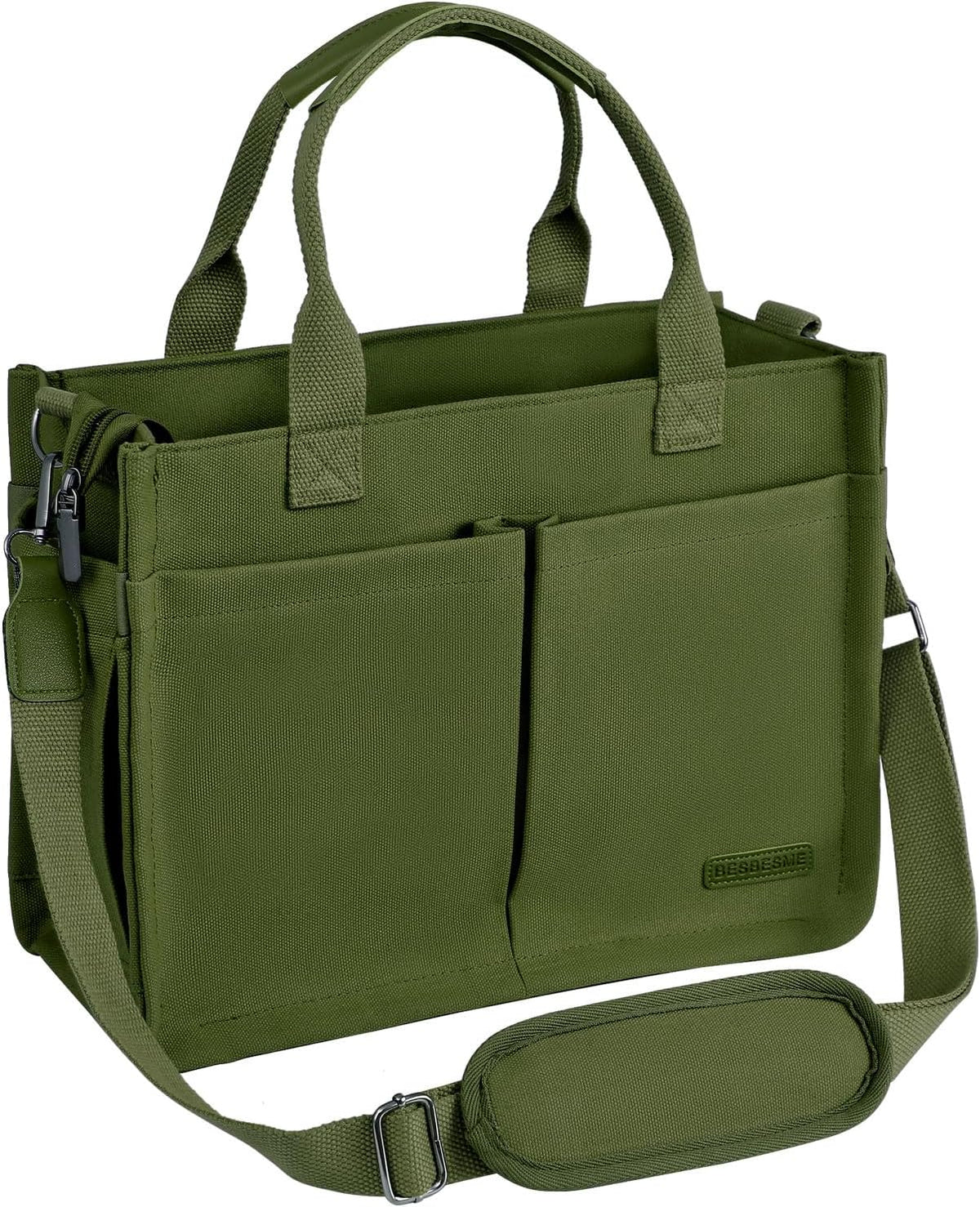 Canvas Tote Bag for Women with Zipper, Work Laptop Purse with Compartments & Luggage Sleeve, Adjustable Strap