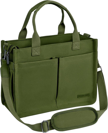 Canvas Tote Bag for Women with Zipper, Work Laptop Purse with Compartments & Luggage Sleeve, Adjustable Strap