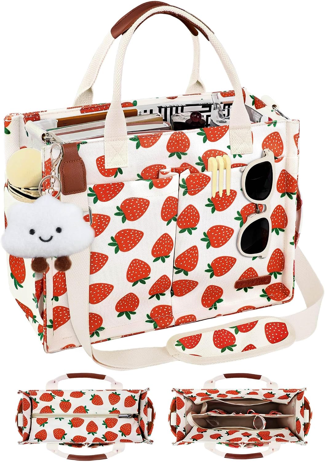 Canvas Tote Bag for Women with Zipper, Work Laptop Purse with Compartments & Luggage Sleeve, Adjustable Strap