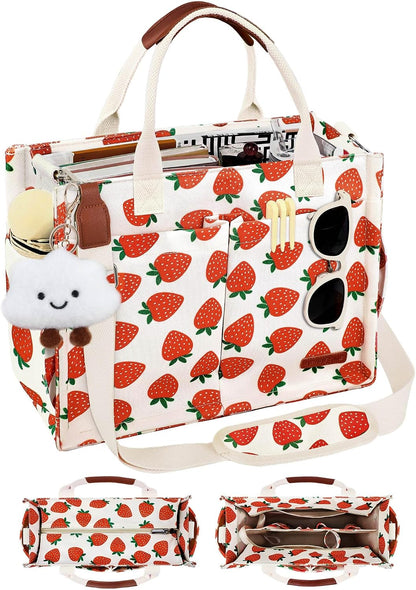 Canvas Tote Bag for Women with Zipper, Work Laptop Purse with Compartments & Luggage Sleeve, Adjustable Strap
