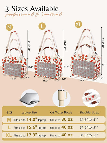 Canvas Tote Bag for Women with Zipper, Work Laptop Purse with Compartments & Luggage Sleeve, Adjustable Strap