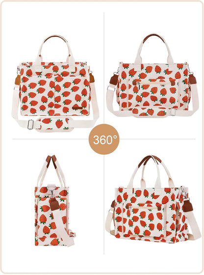 Canvas Tote Bag for Women with Zipper, Work Laptop Purse with Compartments & Luggage Sleeve, Adjustable Strap