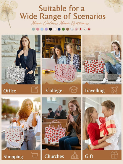 Canvas Tote Bag for Women with Zipper, Work Laptop Purse with Compartments & Luggage Sleeve, Adjustable Strap