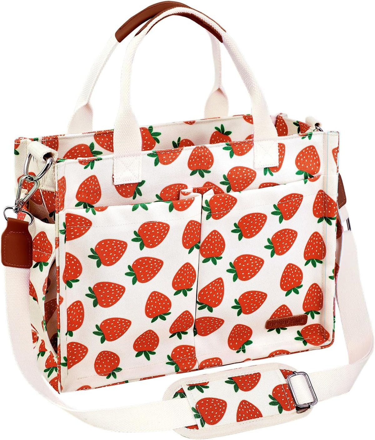 Canvas Tote Bag for Women with Zipper, Work Laptop Purse with Compartments & Luggage Sleeve, Adjustable Strap