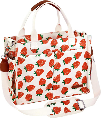 Canvas Tote Bag for Women with Zipper, Work Laptop Purse with Compartments & Luggage Sleeve, Adjustable Strap