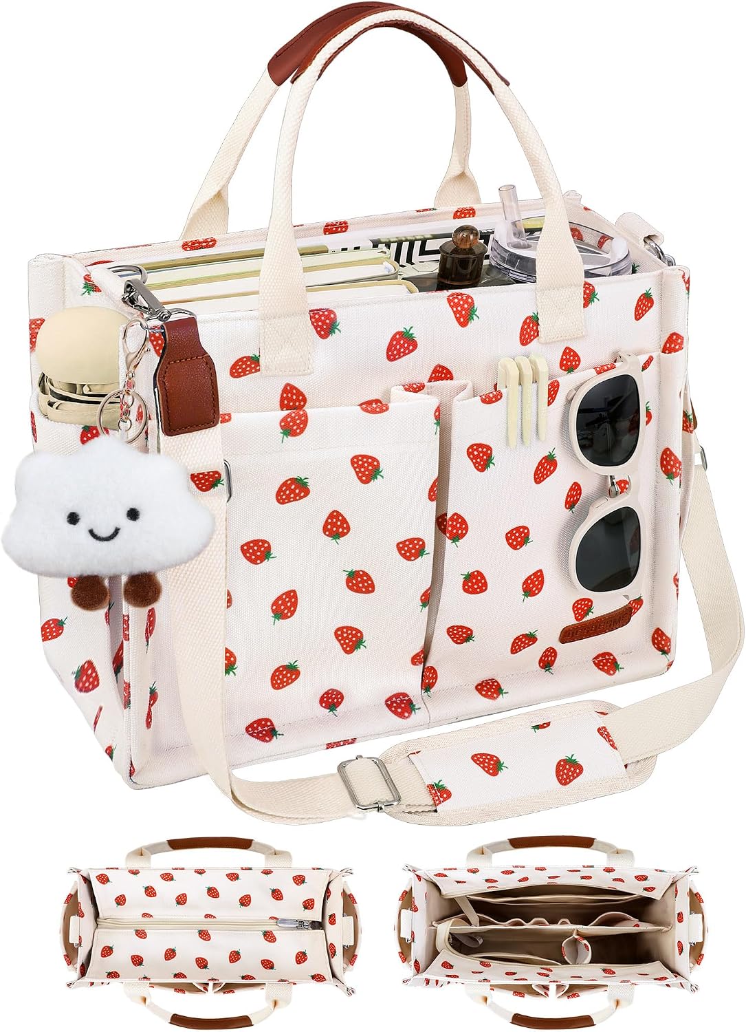 Canvas Tote Bag for Women with Zipper, Work Laptop Purse with Compartments & Luggage Sleeve, Adjustable Strap
