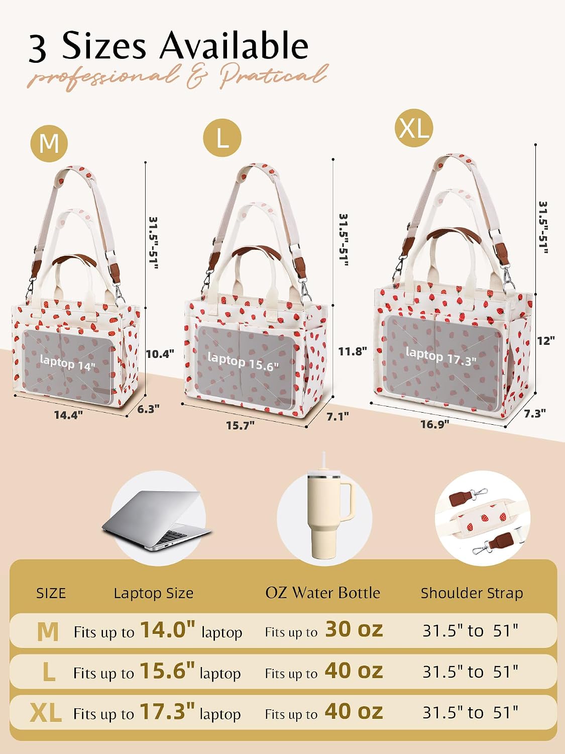 Canvas Tote Bag for Women with Zipper, Work Laptop Purse with Compartments & Luggage Sleeve, Adjustable Strap