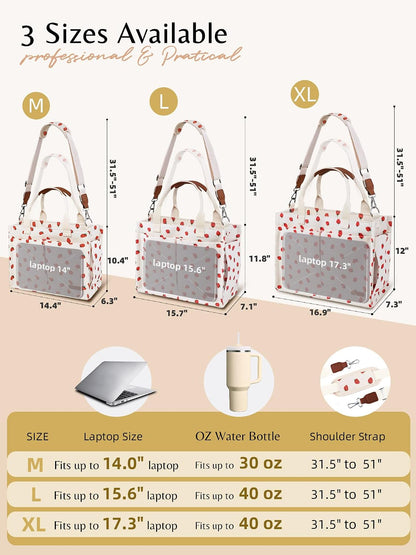 Canvas Tote Bag for Women with Zipper, Work Laptop Purse with Compartments & Luggage Sleeve, Adjustable Strap