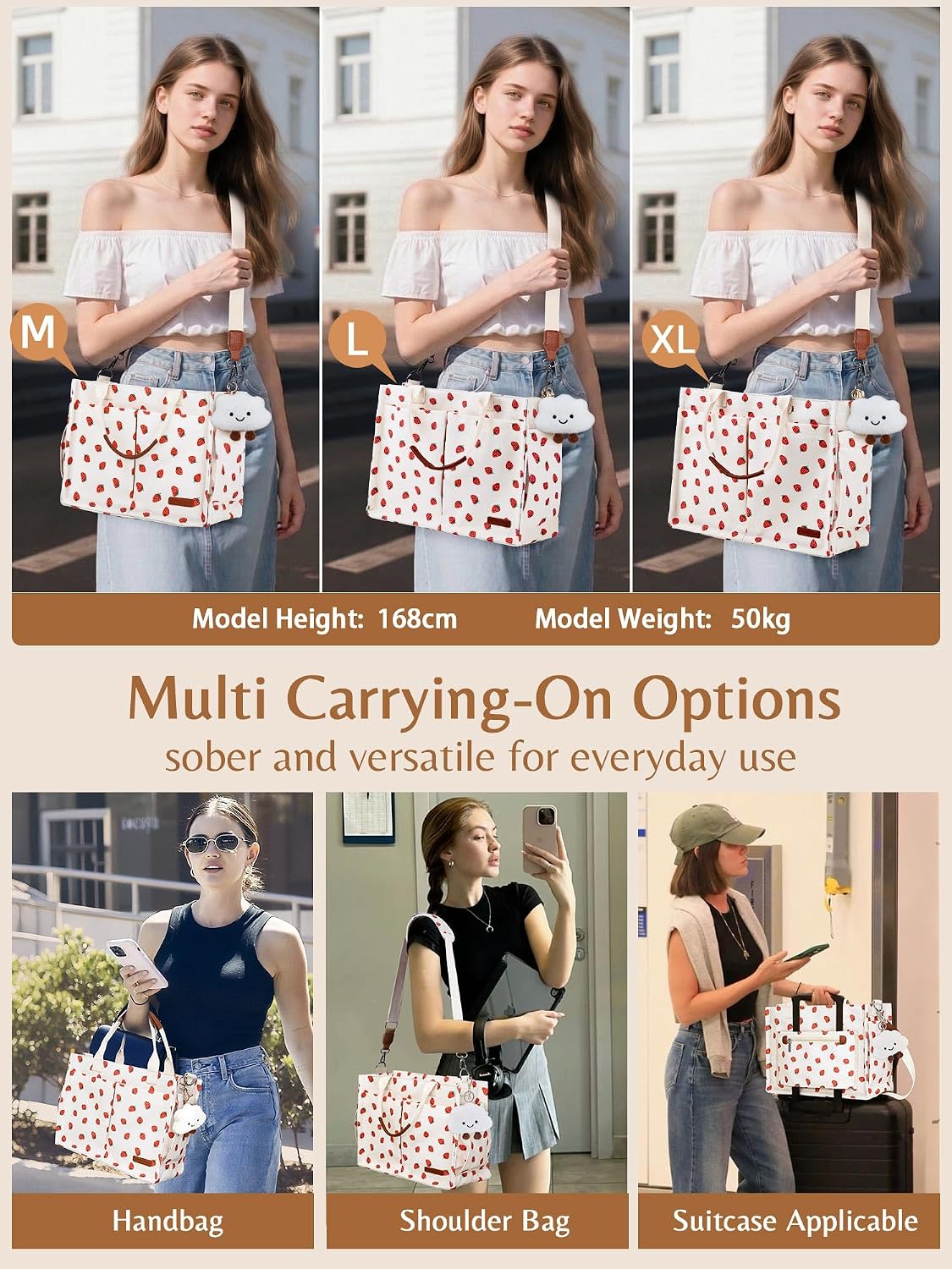 Canvas Tote Bag for Women with Zipper, Work Laptop Purse with Compartments & Luggage Sleeve, Adjustable Strap