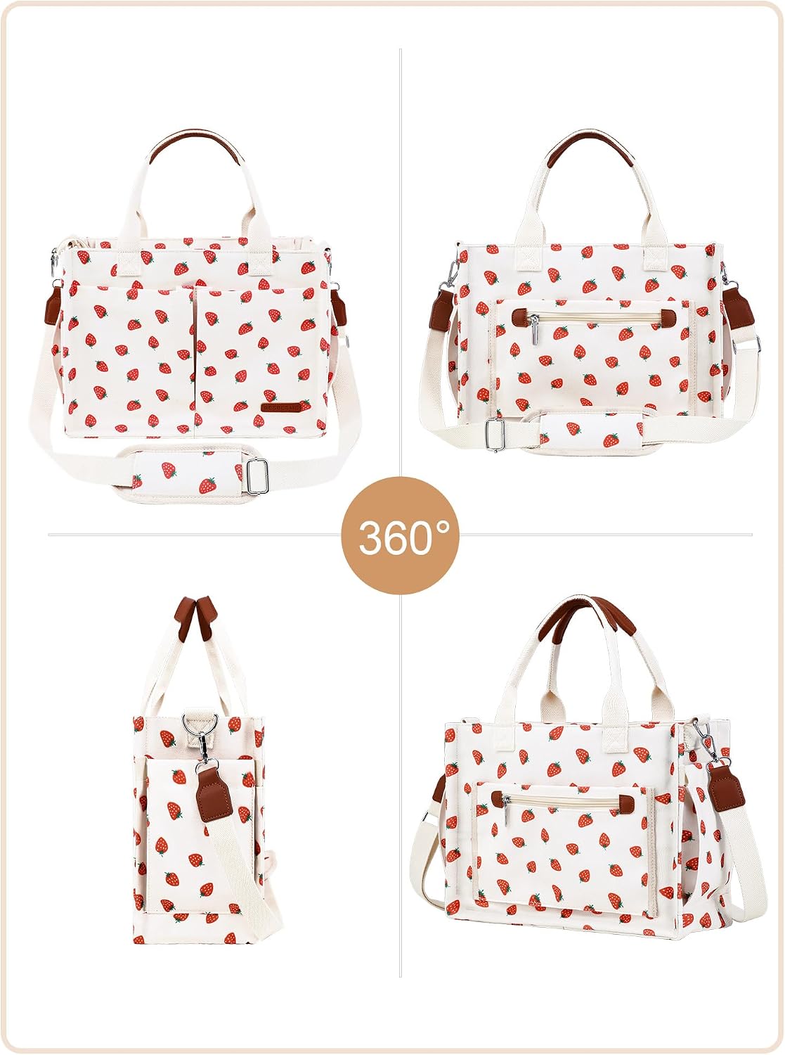 Canvas Tote Bag for Women with Zipper, Work Laptop Purse with Compartments & Luggage Sleeve, Adjustable Strap