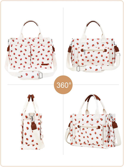 Canvas Tote Bag for Women with Zipper, Work Laptop Purse with Compartments & Luggage Sleeve, Adjustable Strap
