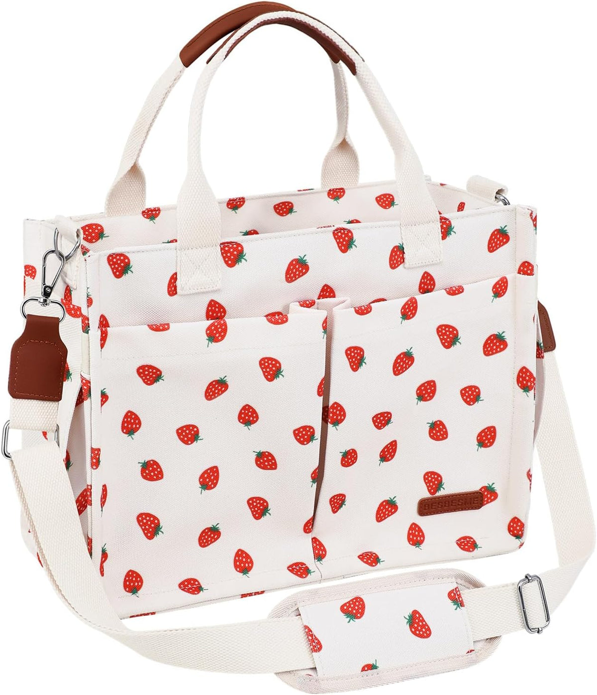 Canvas Tote Bag for Women with Zipper, Work Laptop Purse with Compartments & Luggage Sleeve, Adjustable Strap