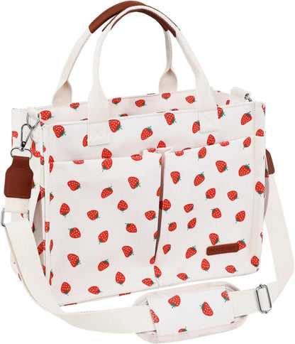 Canvas Tote Bag for Women with Zipper, Work Laptop Purse with Compartments & Luggage Sleeve, Adjustable Strap