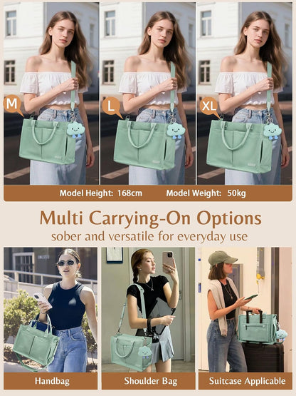 Canvas Tote Bag for Women with Zipper, Work Laptop Purse with Compartments & Luggage Sleeve, Adjustable Strap