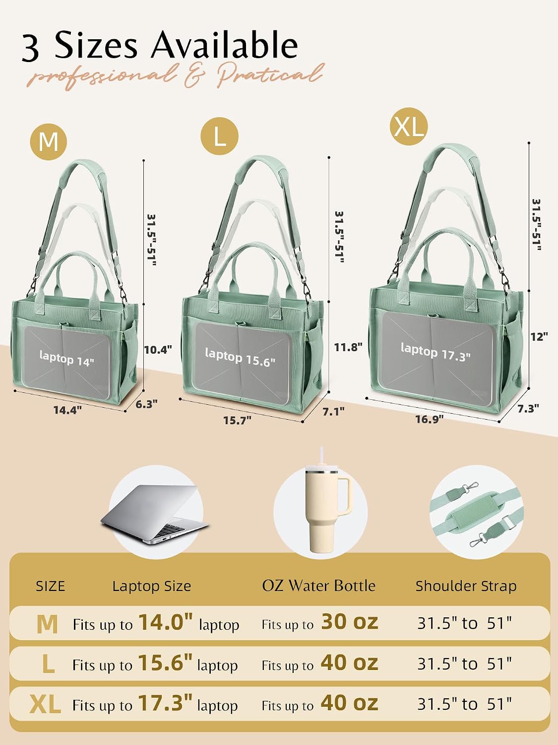 Canvas Tote Bag for Women with Zipper, Work Laptop Purse with Compartments & Luggage Sleeve, Adjustable Strap