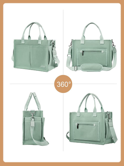 Canvas Tote Bag for Women with Zipper, Work Laptop Purse with Compartments & Luggage Sleeve, Adjustable Strap