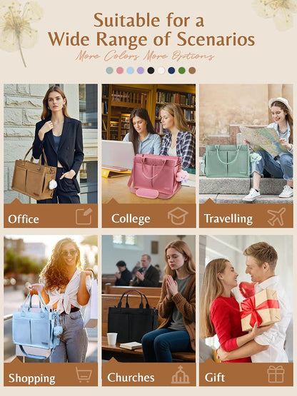 Canvas Tote Bag for Women with Zipper, Work Laptop Purse with Compartments & Luggage Sleeve, Adjustable Strap