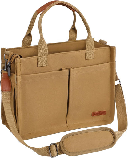 Canvas Tote Bag for Women with Zipper, Work Laptop Purse with Compartments & Luggage Sleeve, Adjustable Strap
